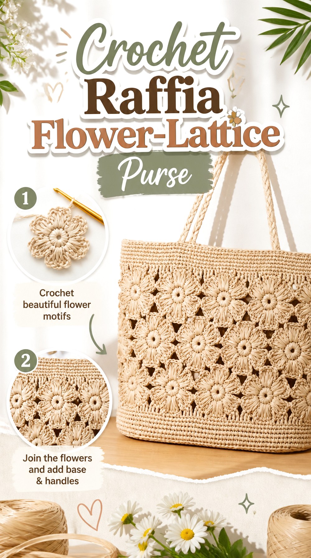 Crochet Raffia Flower Lattice Purse