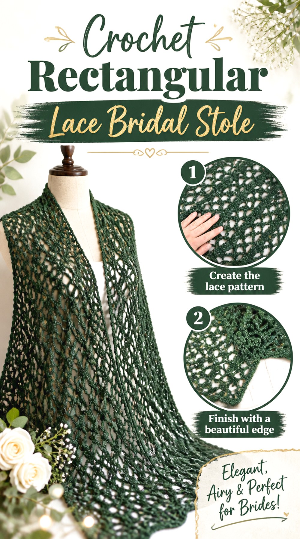 Crochet Rectangular Lace Bridal Stole