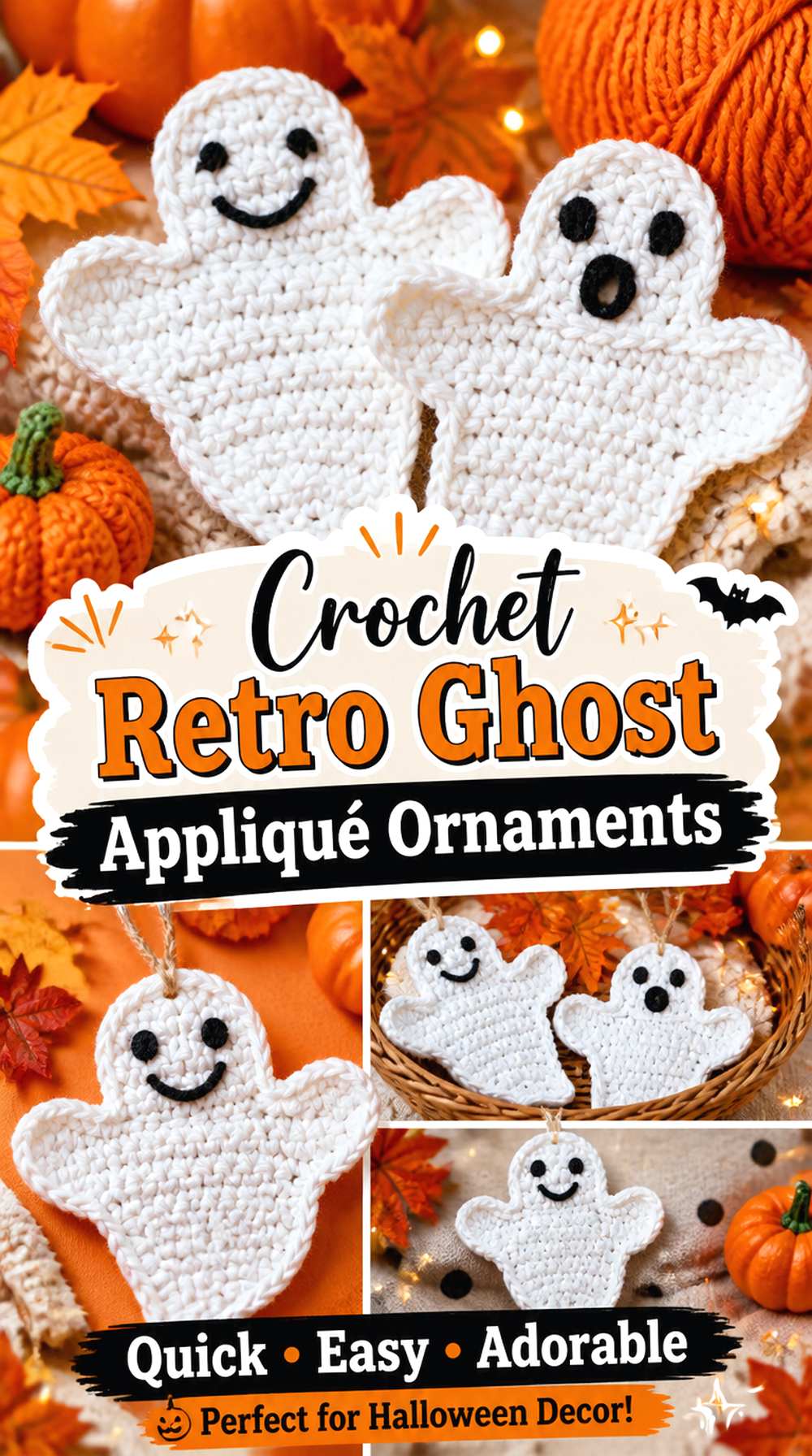 Crochet Retro Ghost Appliqué Ornaments