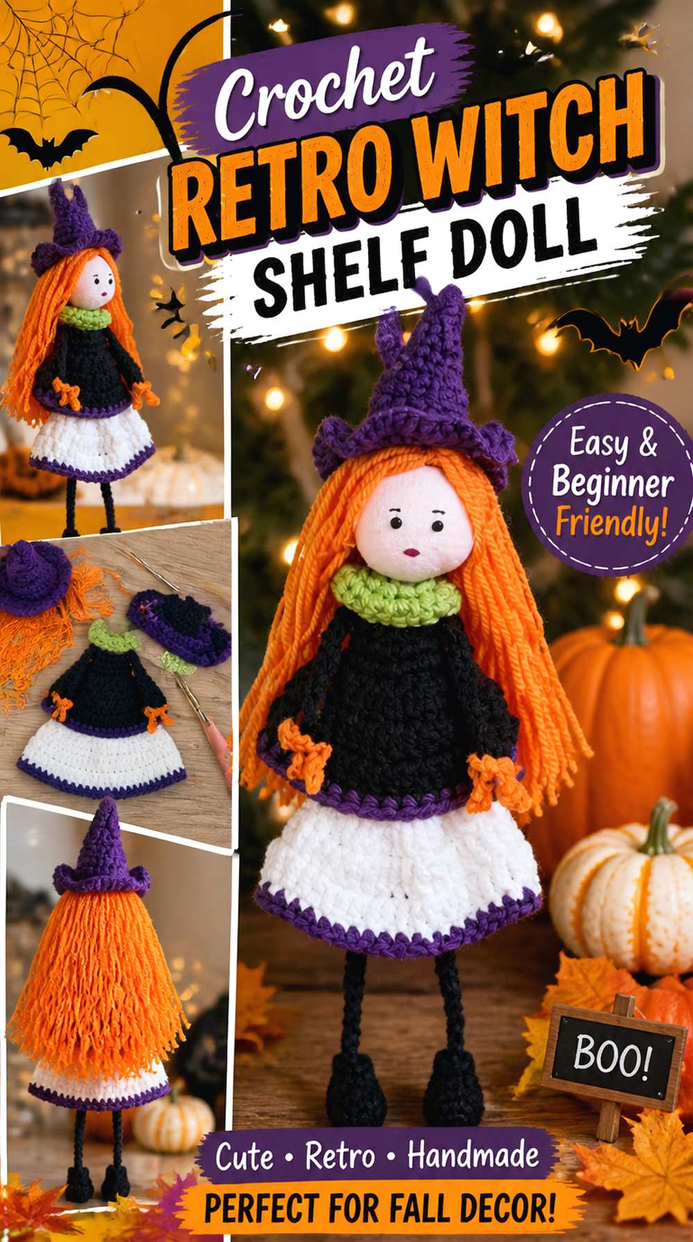 Crochet Retro Witch Shelf Doll