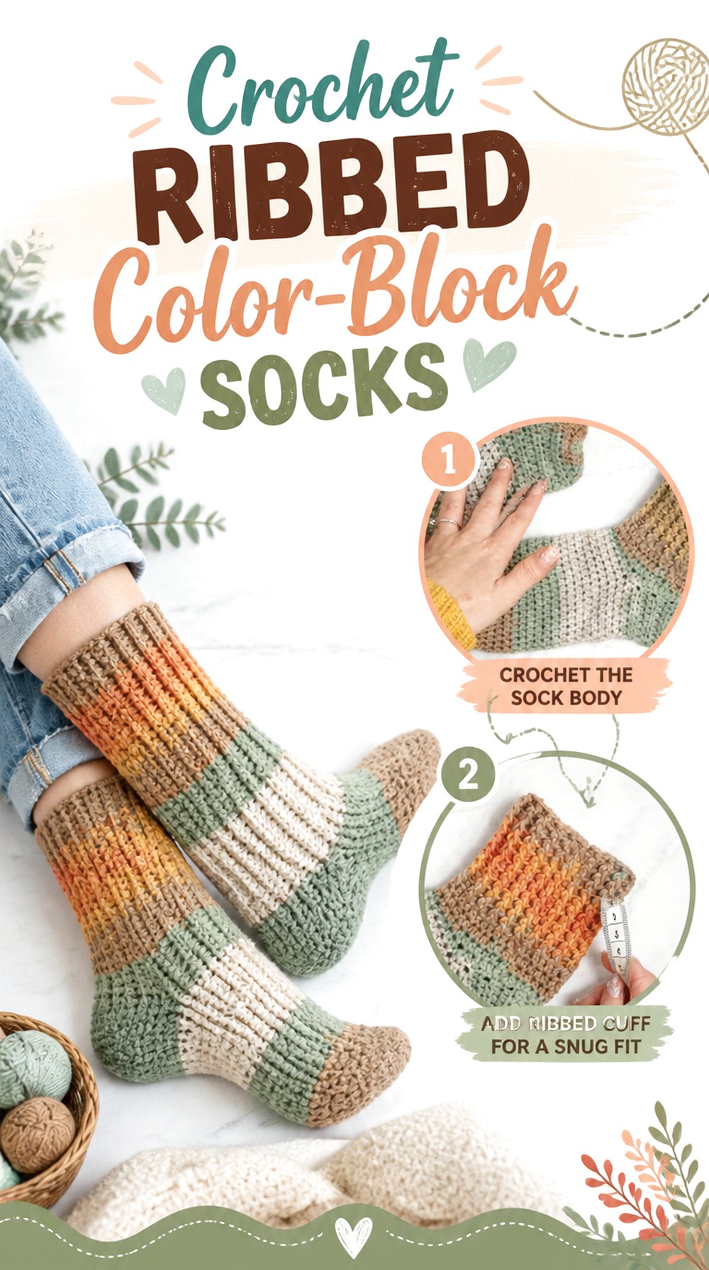 Crochet Ribbed Color Block Socks