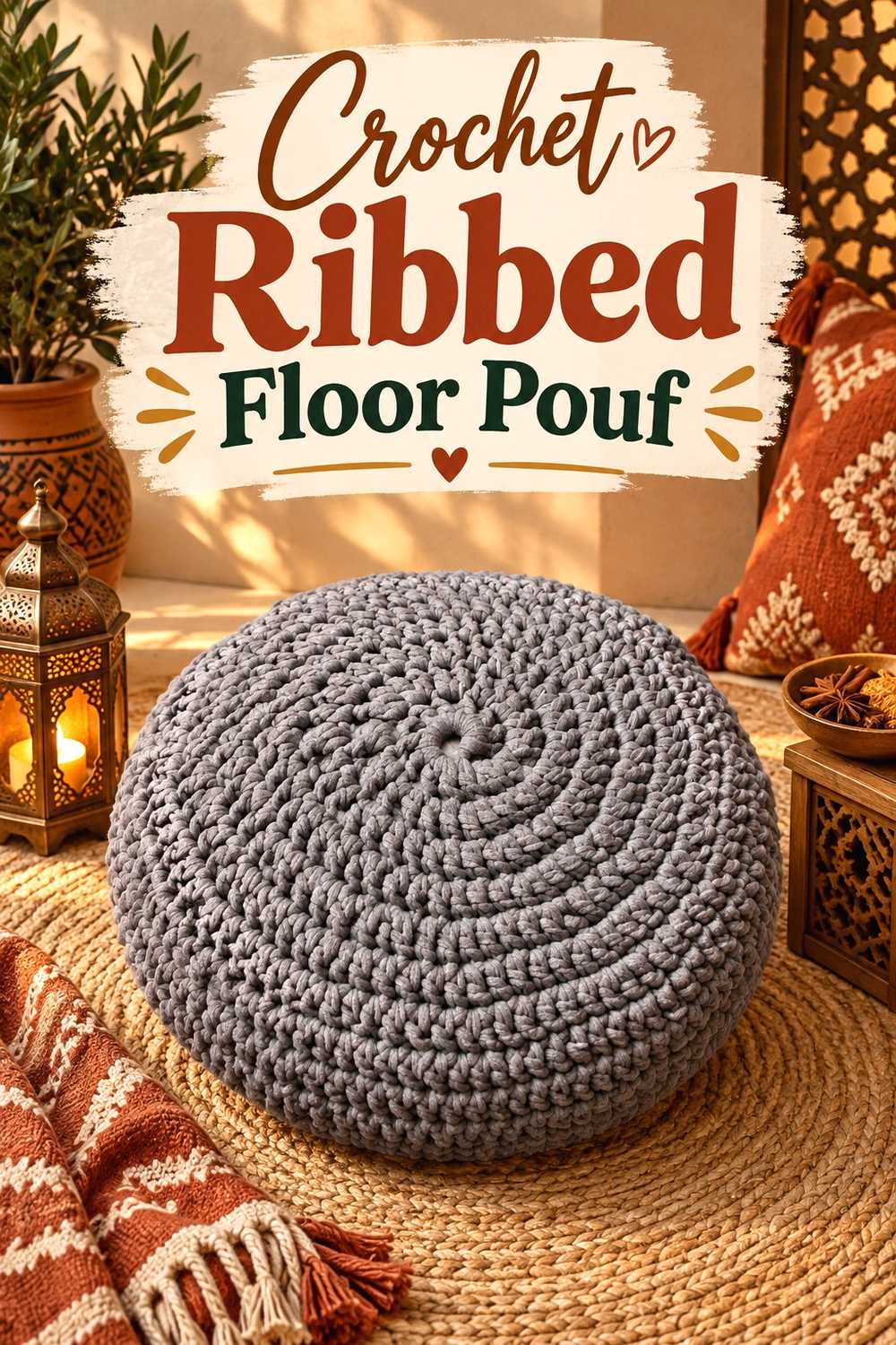 Crochet Ribbed Floor Pouf