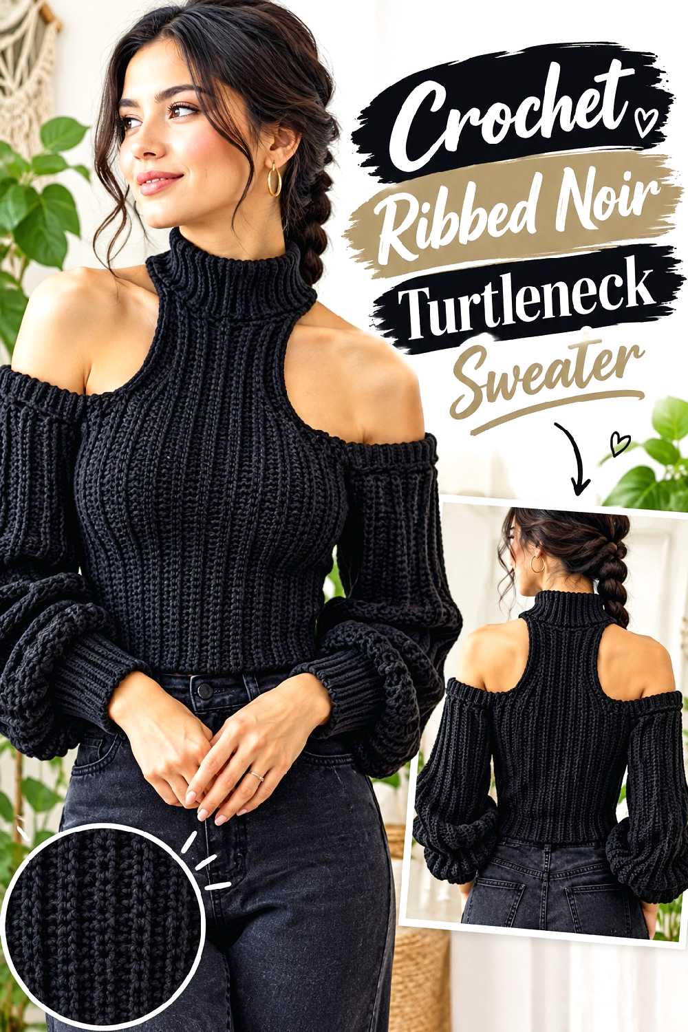 2. Crochet Ribbed Noir Turtleneck Sweater