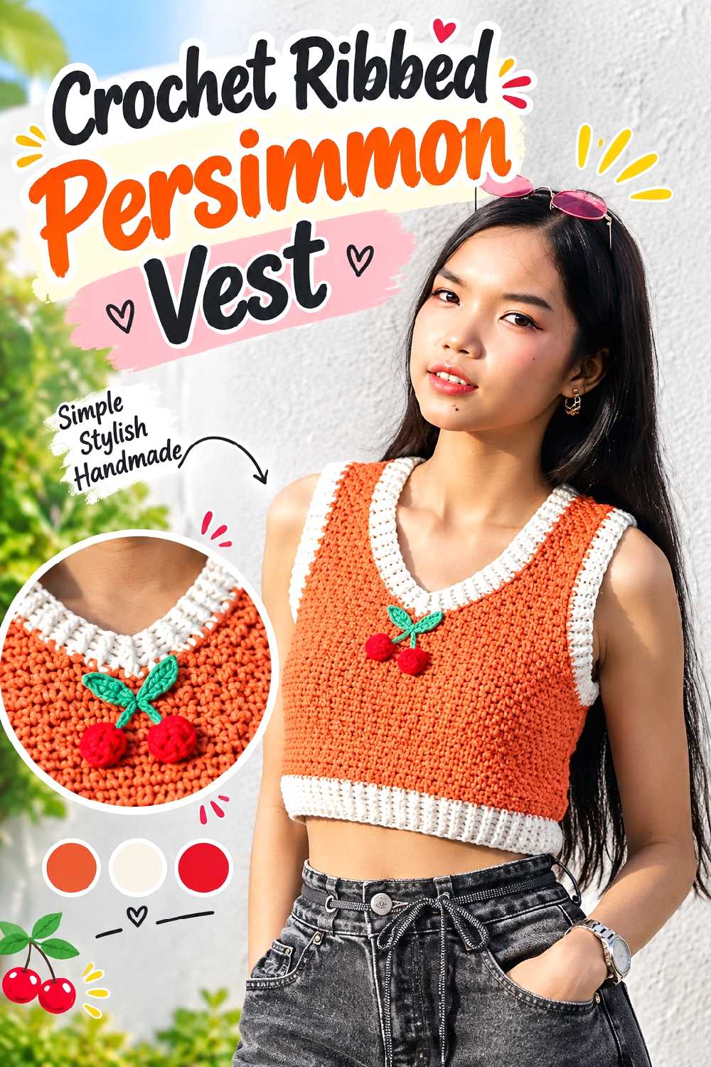 7. Crochet Ribbed Persimmon Vest
