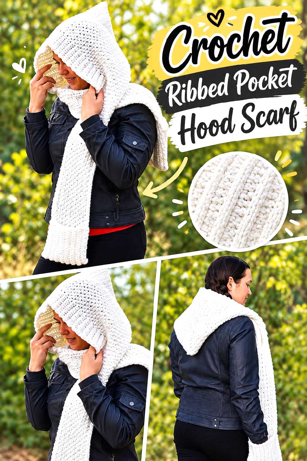 6. Crochet Ribbed Pocket Hood Scarf