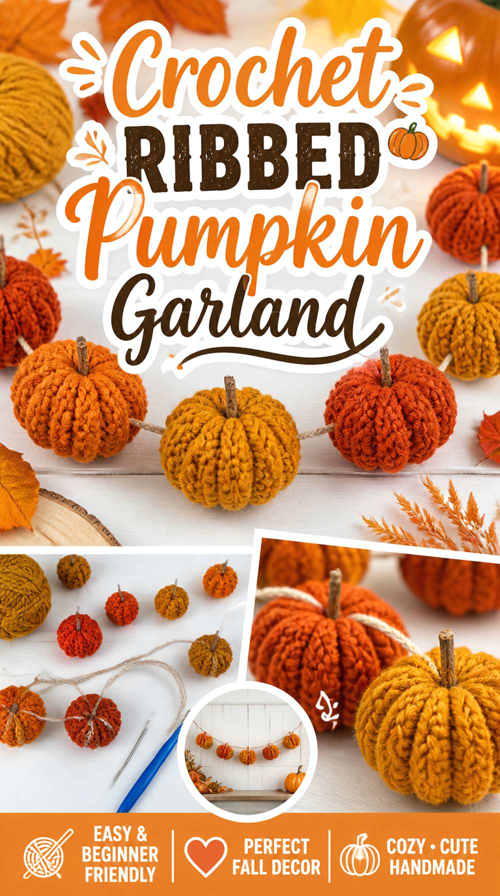 Crochet Ribbed Pumpkin Garland