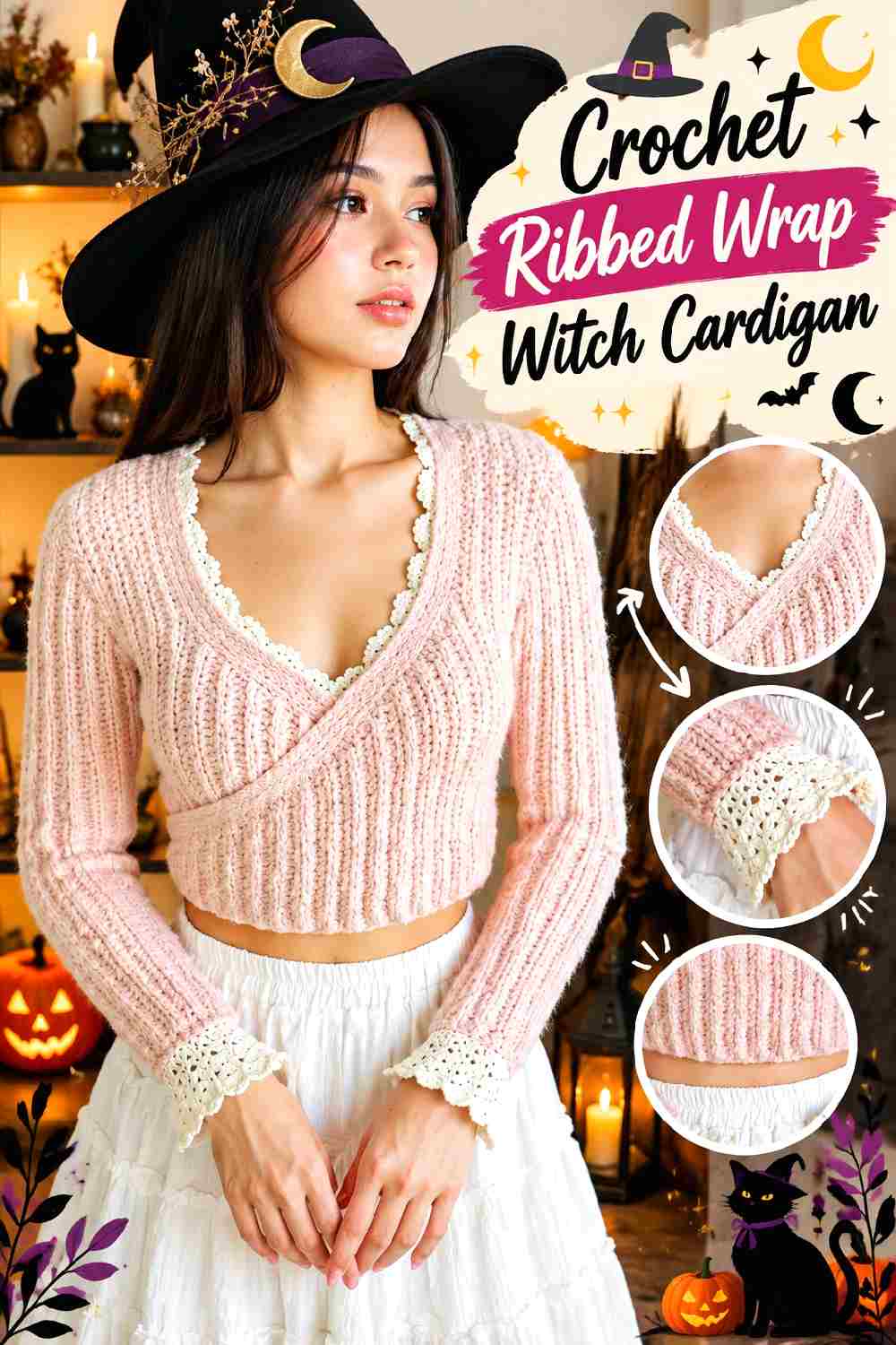 16. Crochet Ribbed Wrap Witch Cardigan