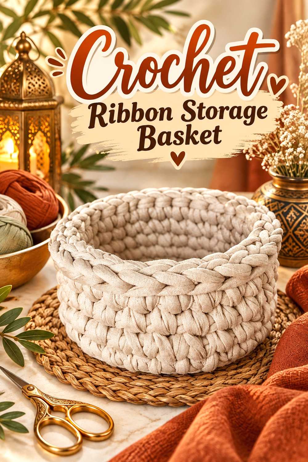 Crochet Ribbon Storage Basket