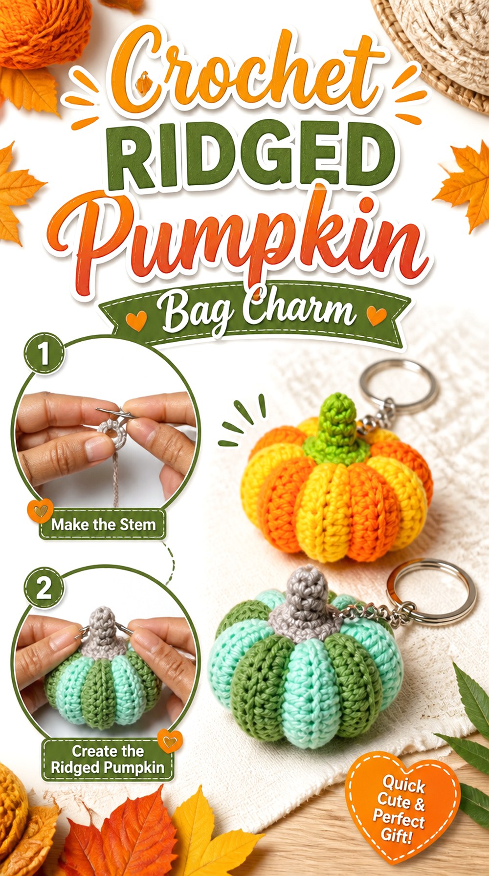 Crochet Ridged Pumpkin Bag Charm