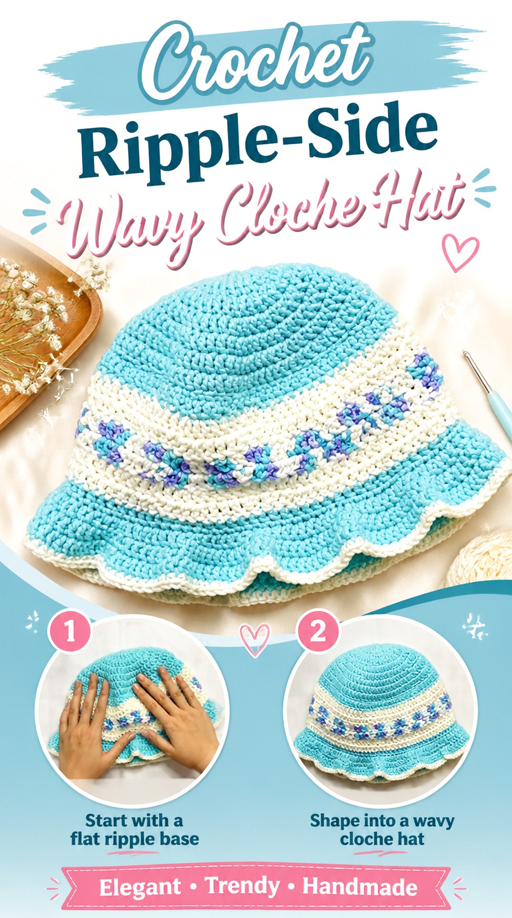 Crochet Ripple Side Wavy Cloche Hat