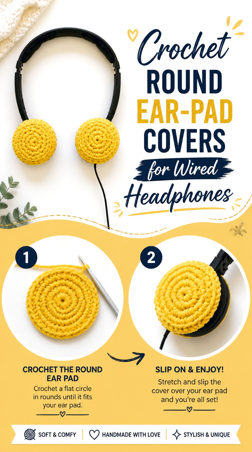Crochet Round Ear Pad Covers for Wired Headphones