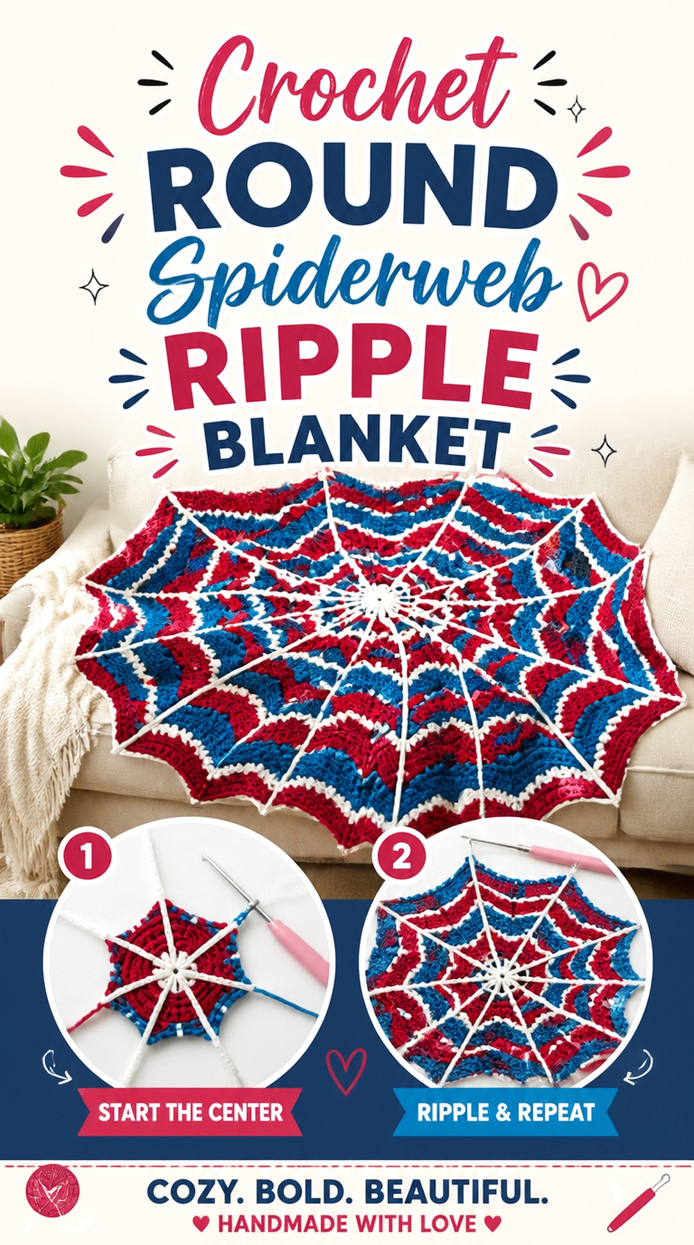 Crochet Round Spiderweb Ripple Blanket