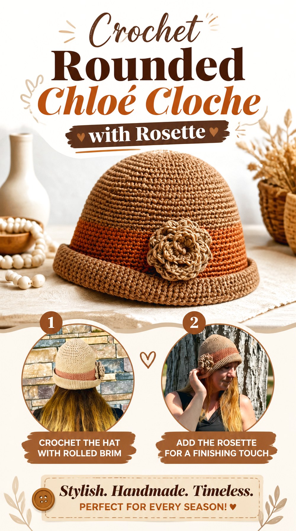 Crochet Rounded Chloé Cloche with Rosette
