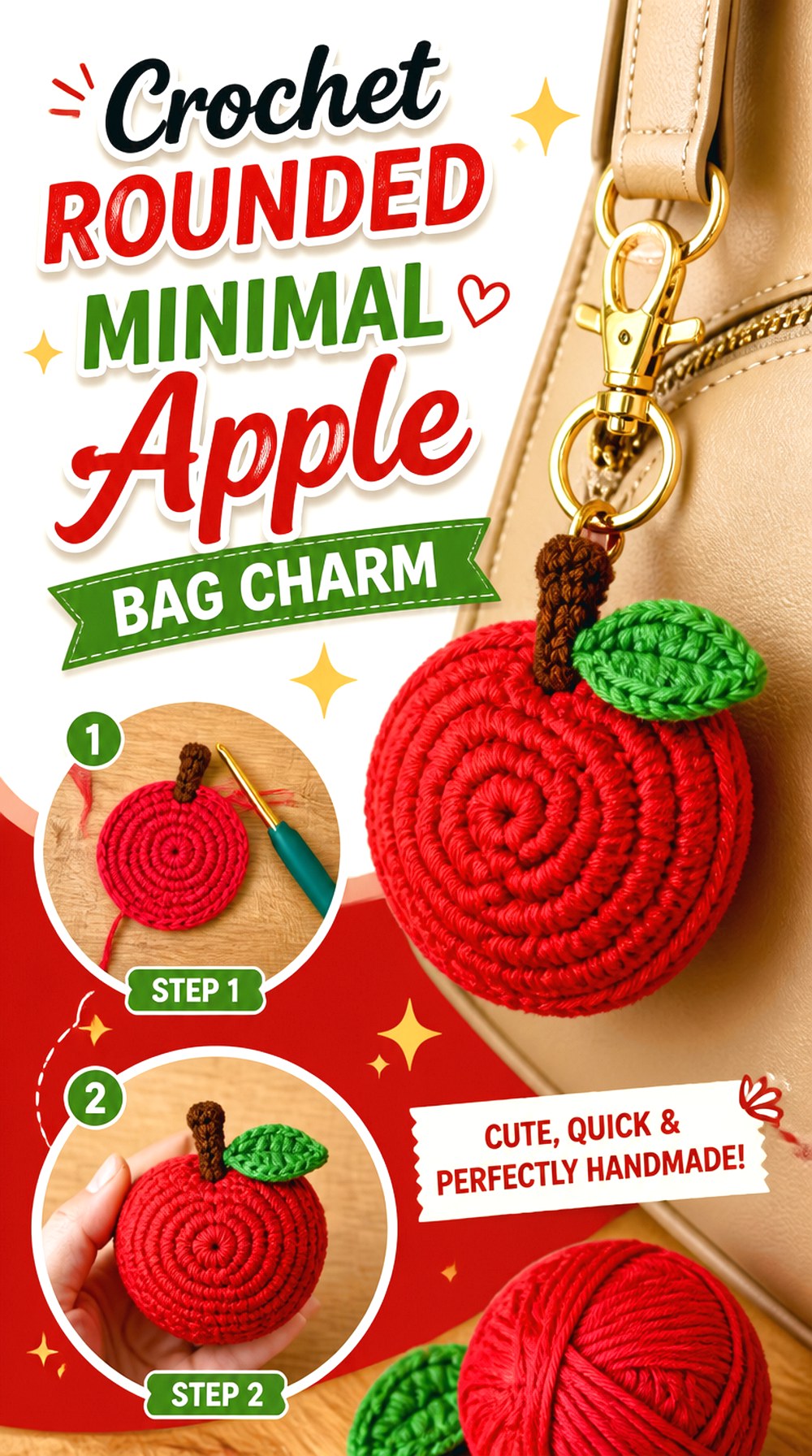 Crochet Rounded Minimal Apple Bag Charm