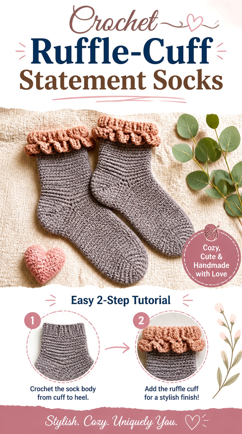 Crochet Ruffle Cuff Statement Socks