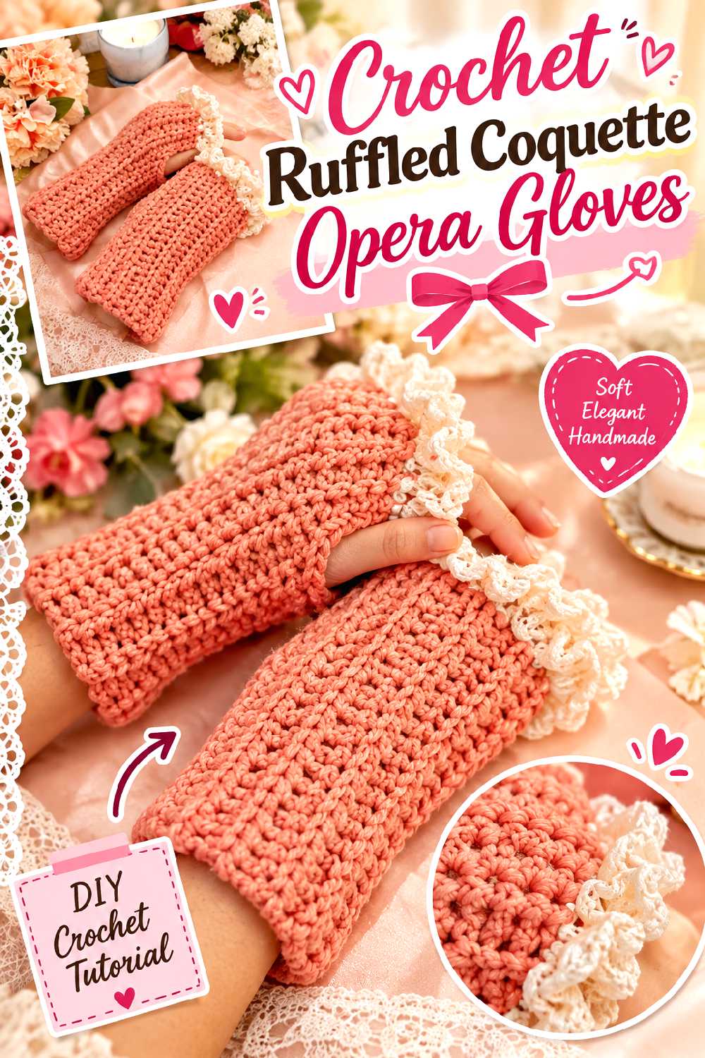 Crochet Ruffled Coquette Opera Gloves