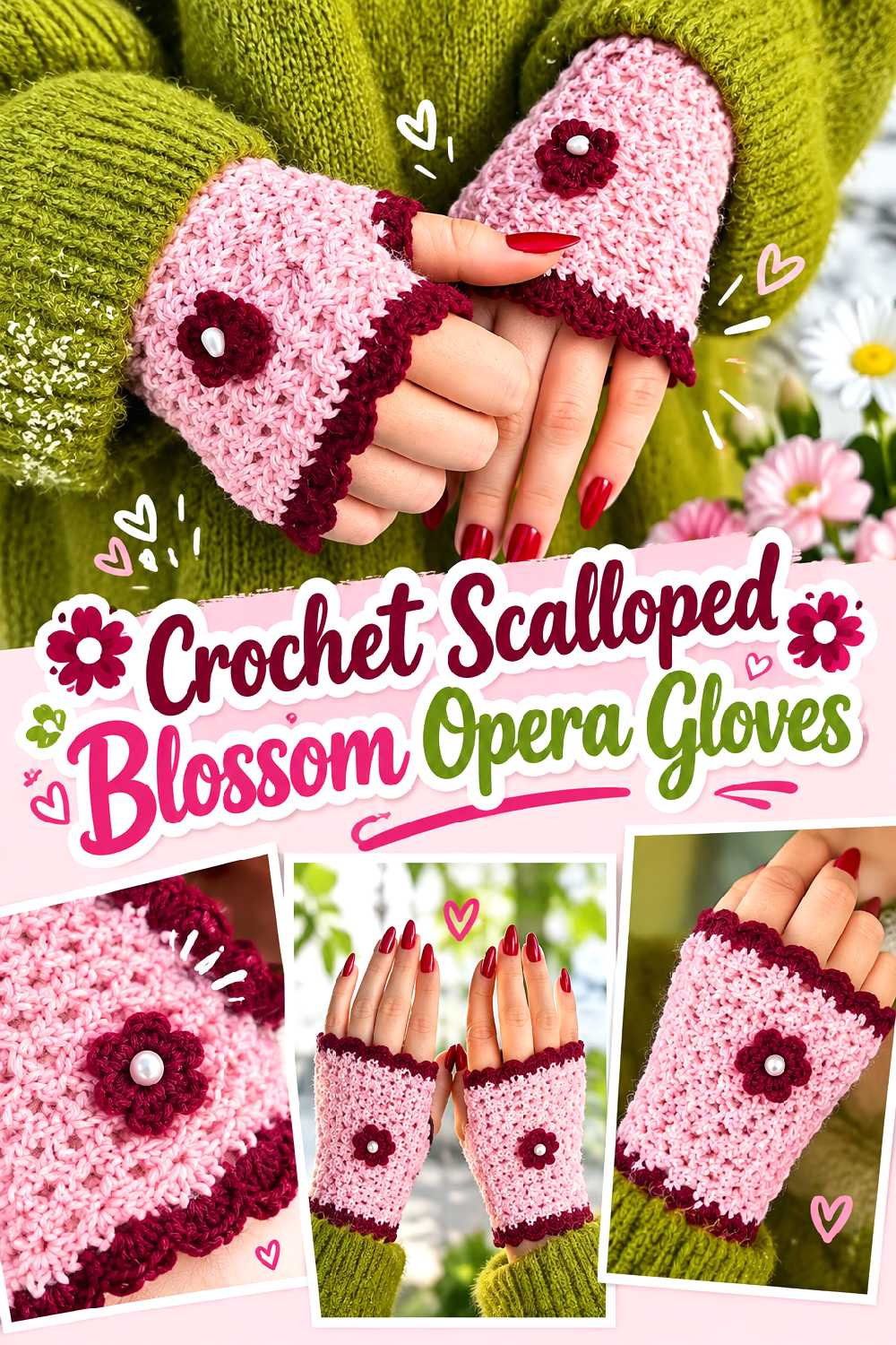 Crochet Scalloped Blossom Opera Gloves