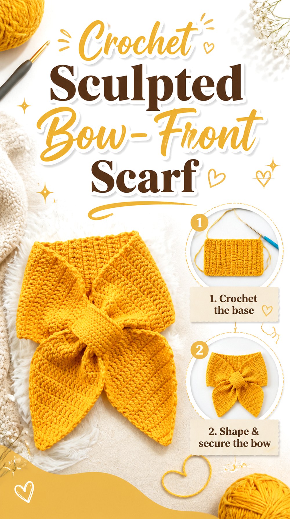 Crochet Sculpted Bow Front Scarf
