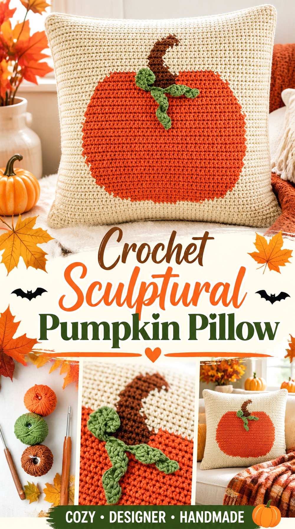 Crochet Sculptural Pumpkin Pillow