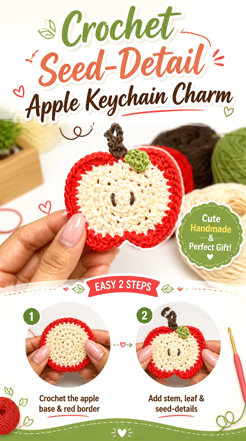 Crochet Seed Detail Apple Keychain Charm