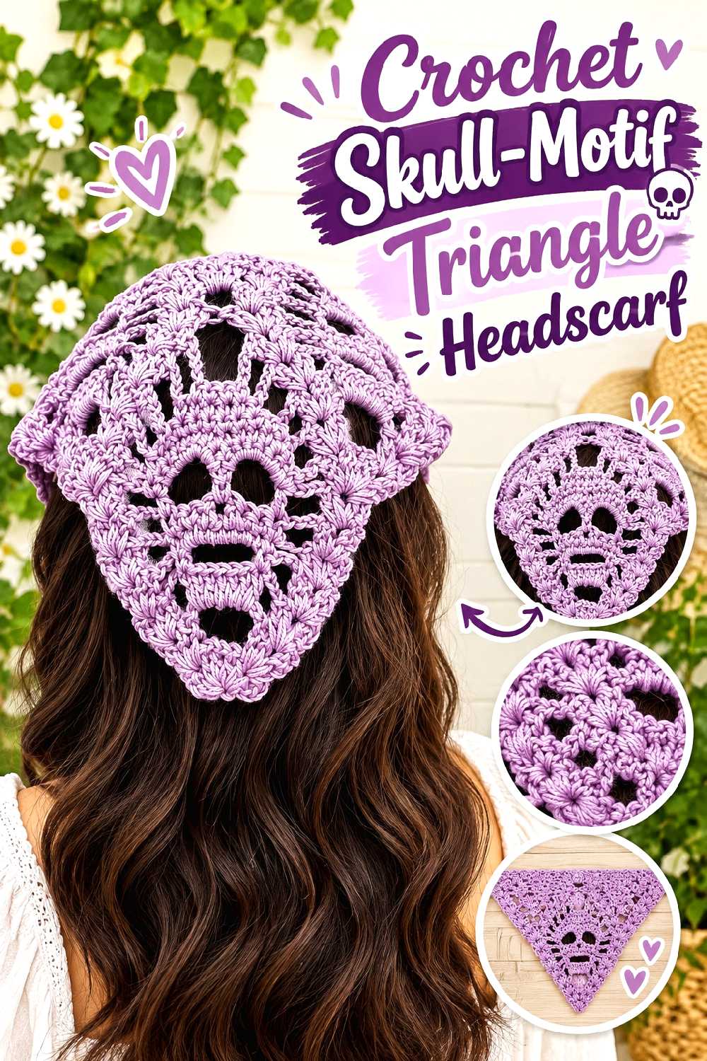 15. Crochet Skull Motif Triangle Headscarf