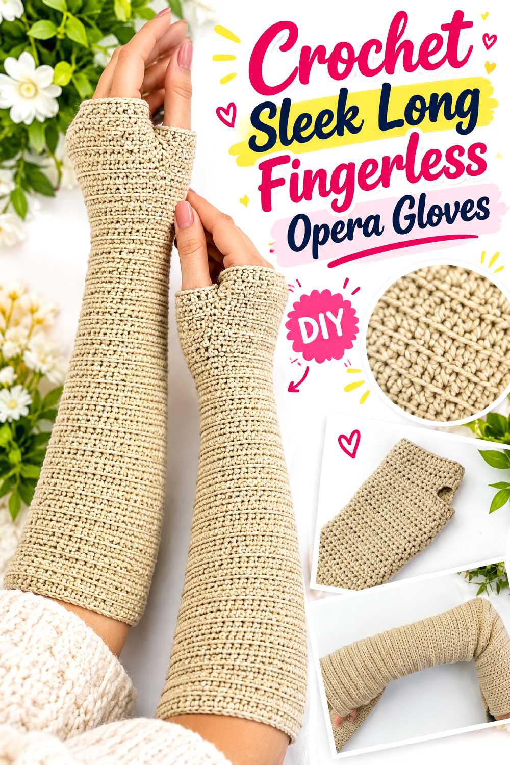 Crochet Sleek Long Fingerless Opera Gloves