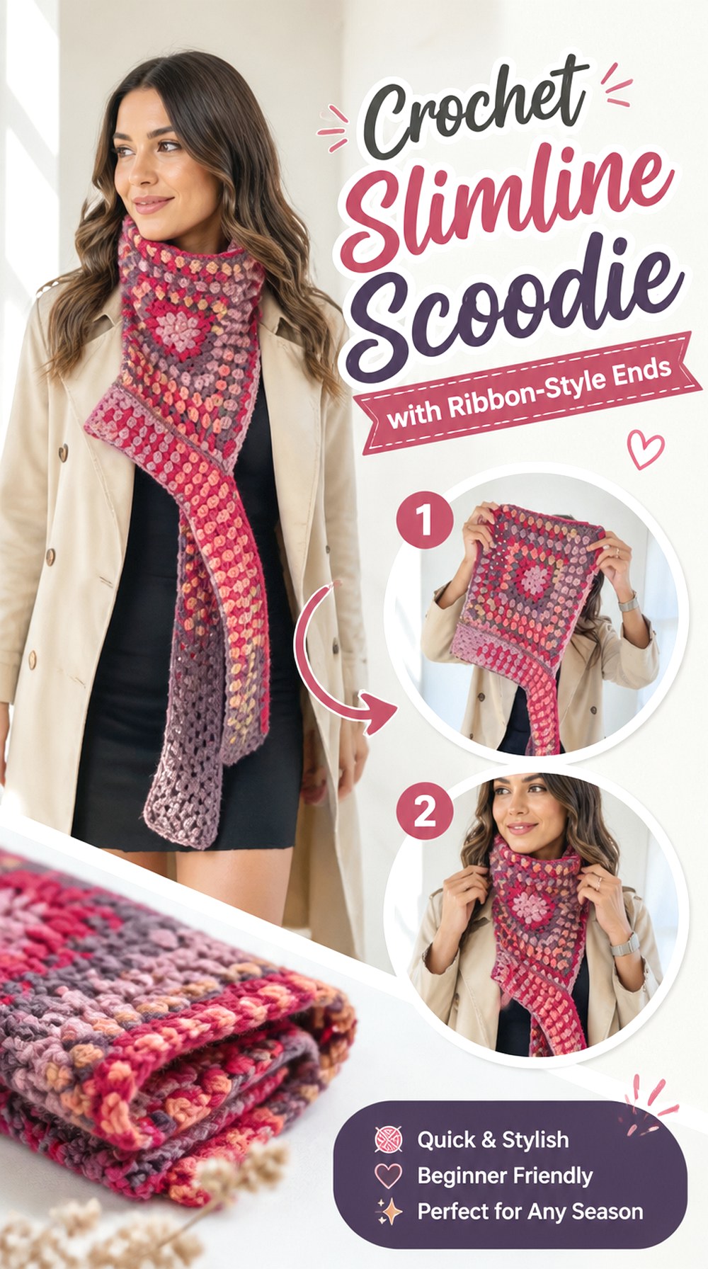 Crochet Slimline Scoodie with Ribbon Style Ends