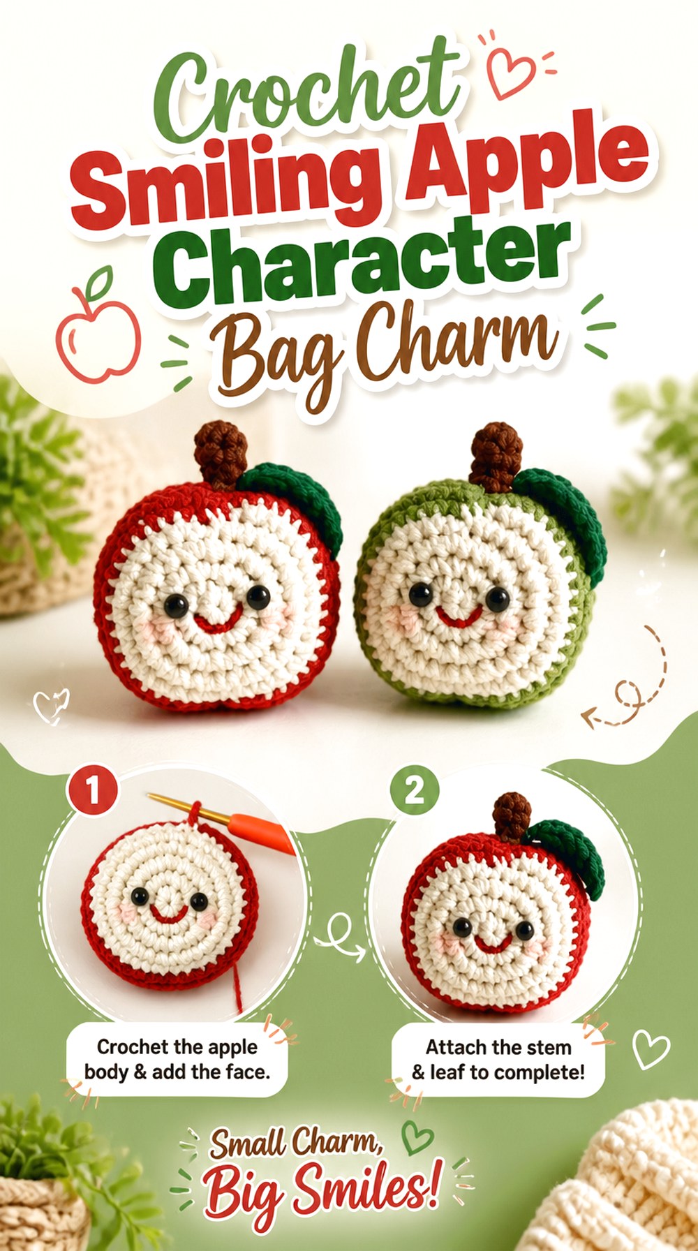 Crochet Smiling Apple Character Bag Charm