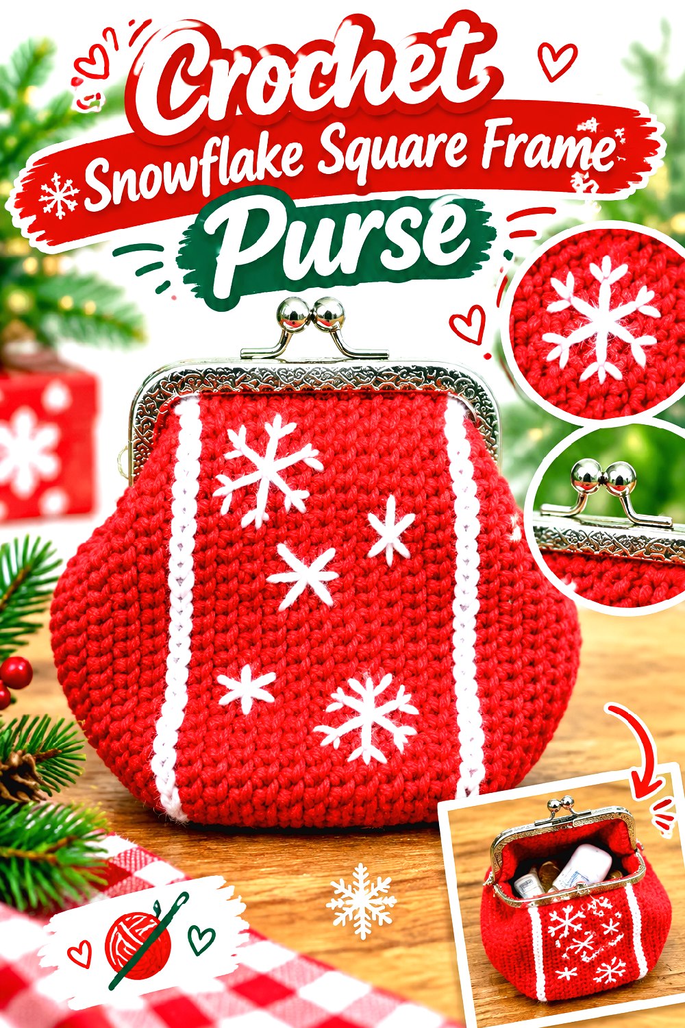 Crochet Snowflake Square Frame Purse