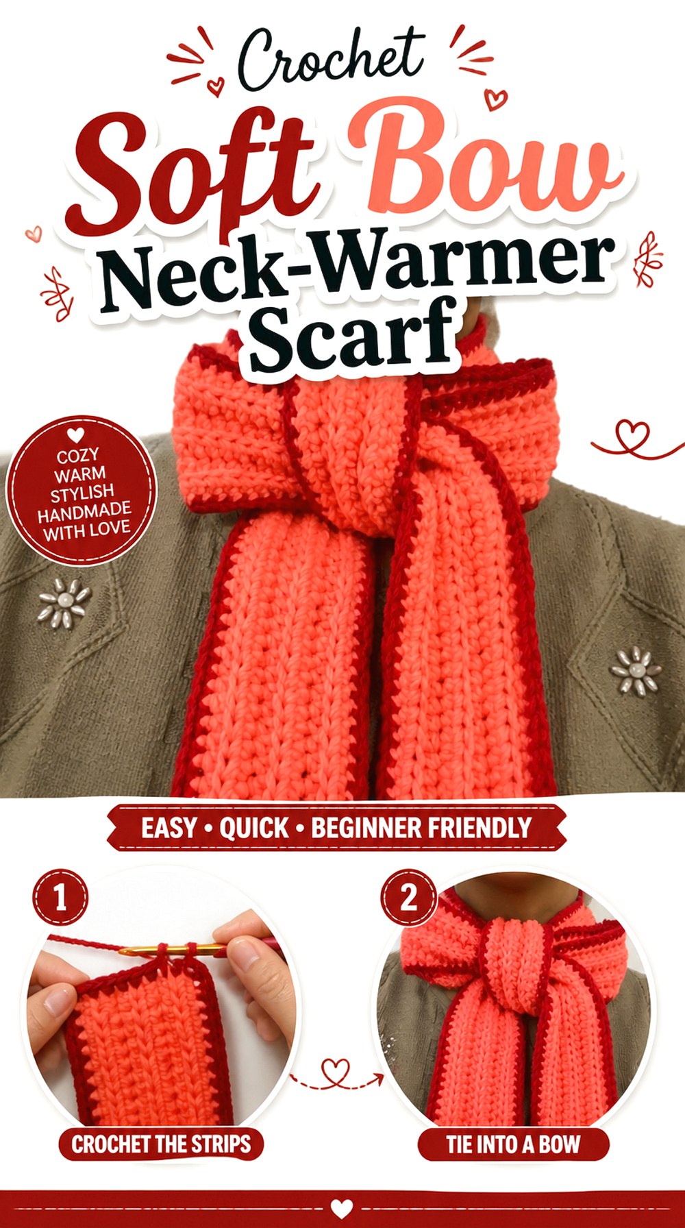 Crochet Soft Bow Neck Warmer Scarf