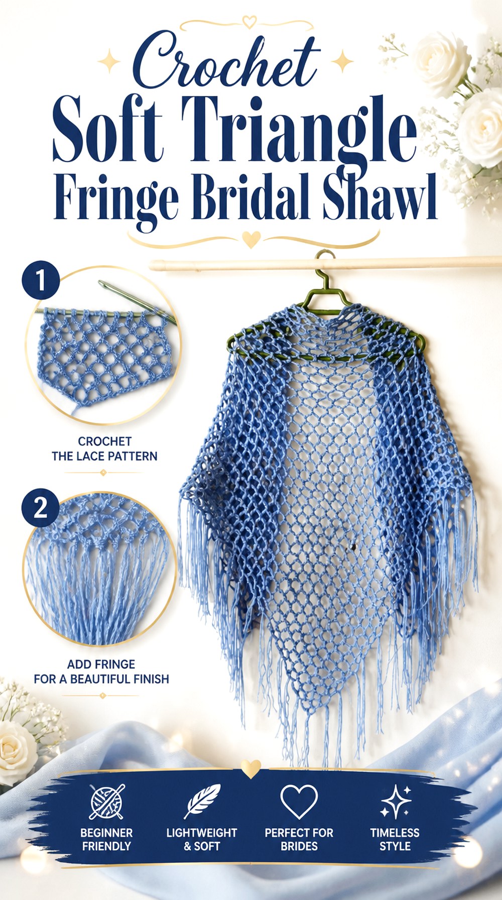 Crochet Soft Triangle Fringe Bridal Shawl