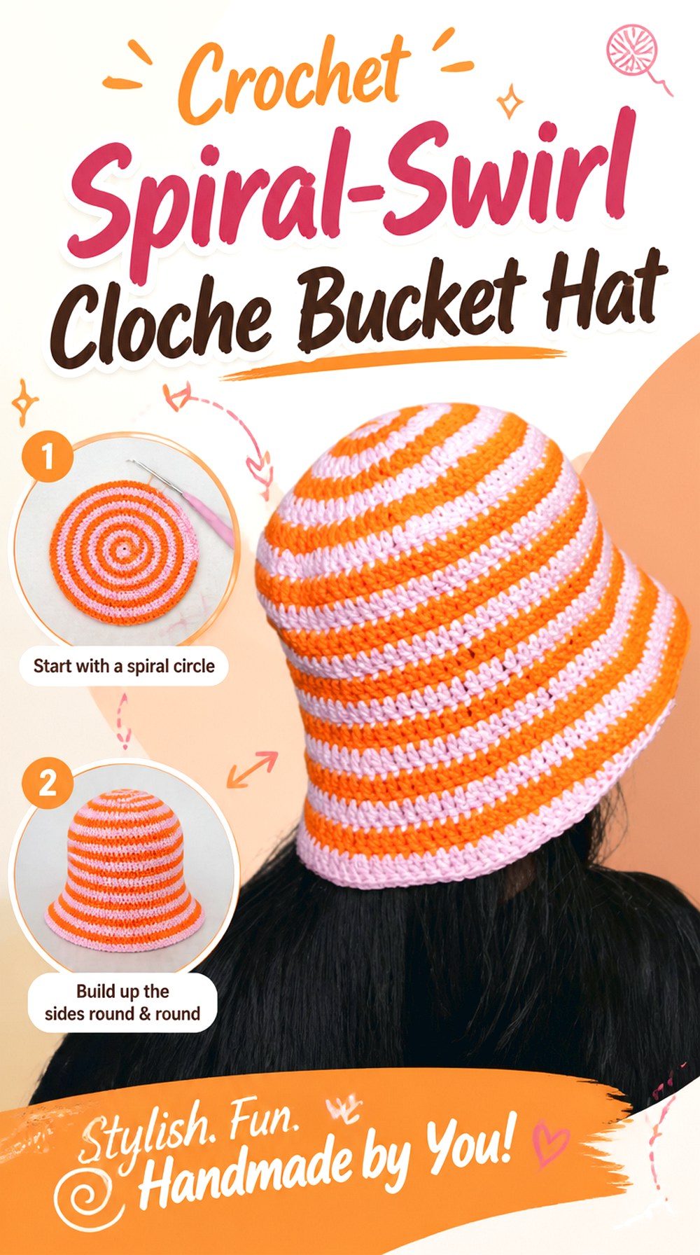 Crochet Spiral Swirl Cloche Bucket Hat