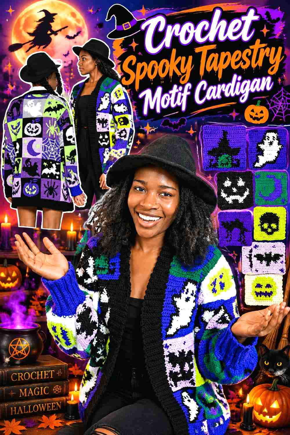 3. Crochet Spooky Tapestry Motif Cardigan