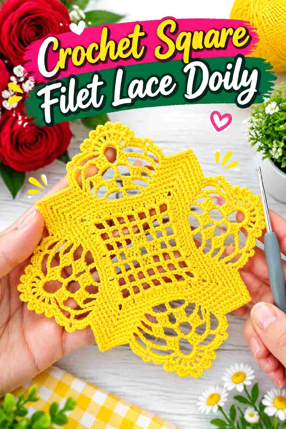 21. Crochet Square Filet Lace Doily