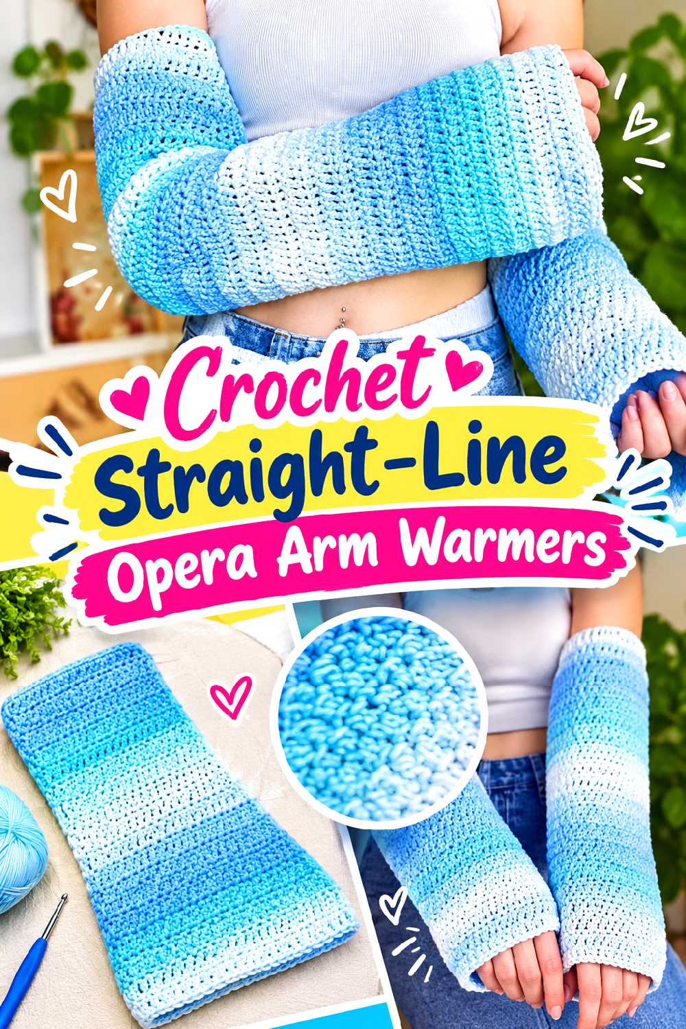 Crochet Straight Line Opera Arm Warmers