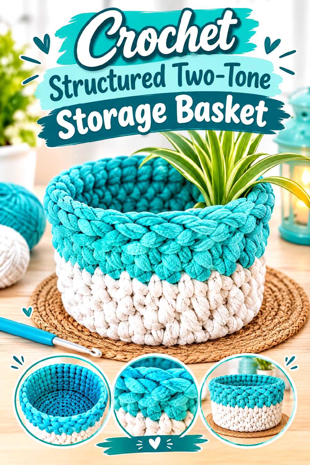 Crochet Structured Two Tone Storage Basket