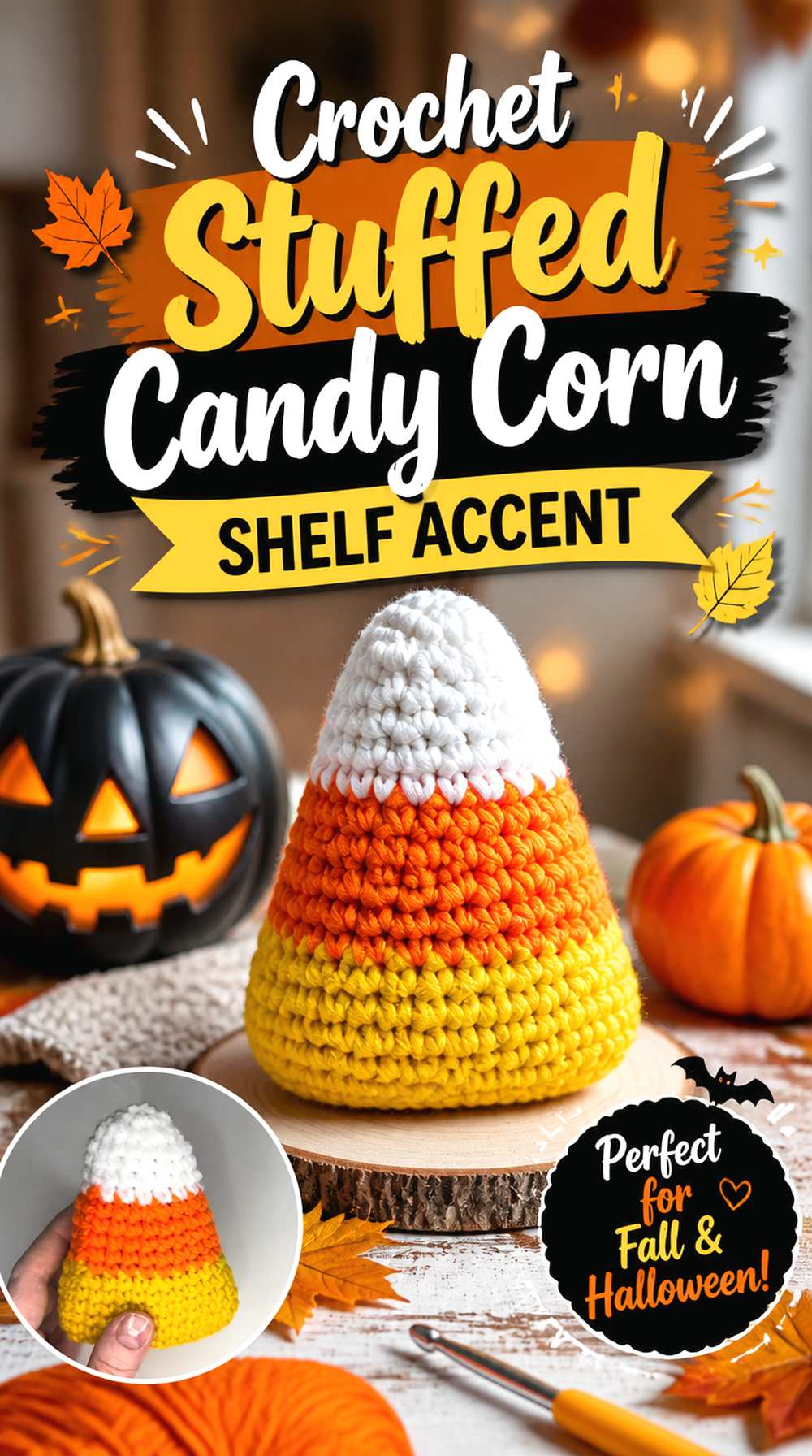 Crochet Stuffed Candy Corn Shelf Accent