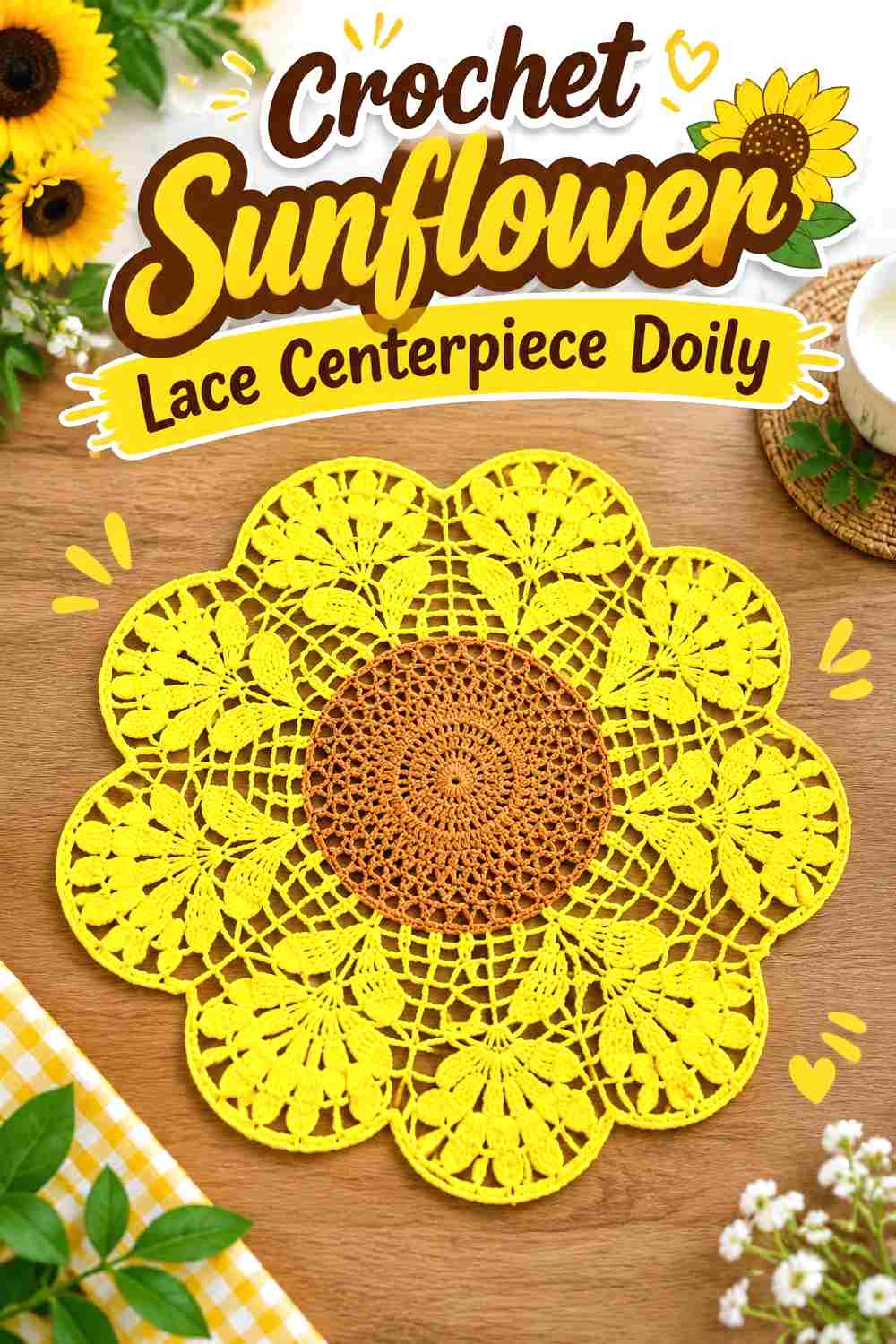 1. Crochet Sunflower Lace Centerpiece Doily