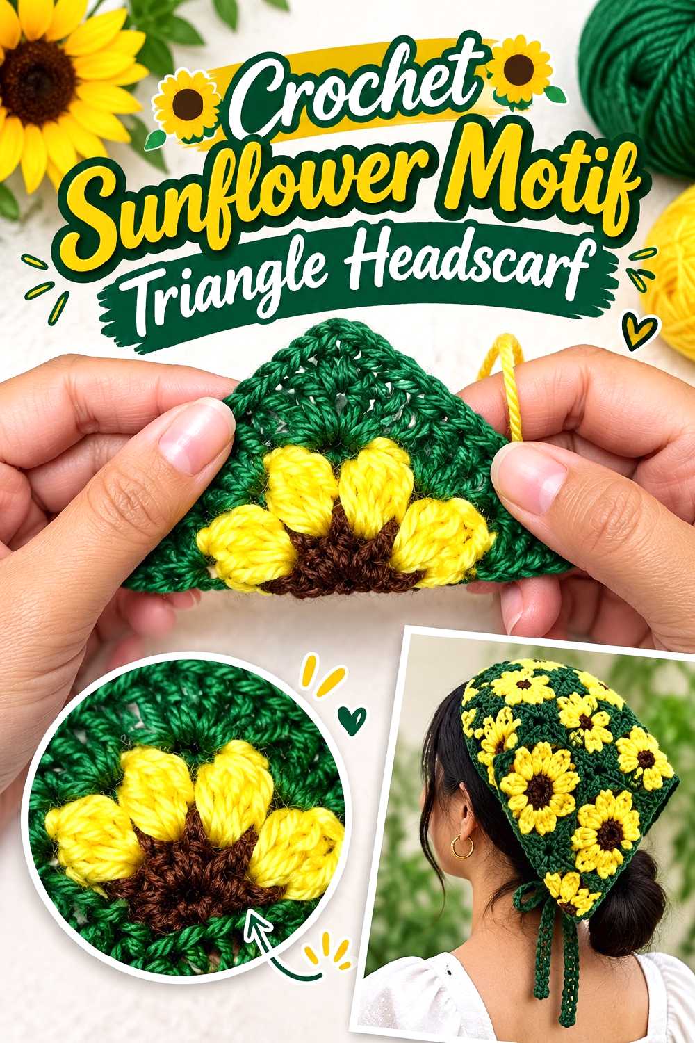 12. Crochet Sunflower Motif Triangle Headscarf