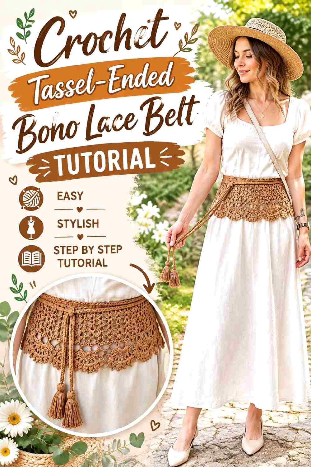 2. Crochet Tassel Ended Boho Lace Belt
