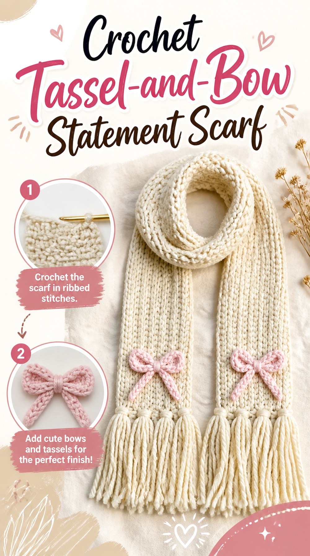 Crochet Tassel and Bow Statement Scarf