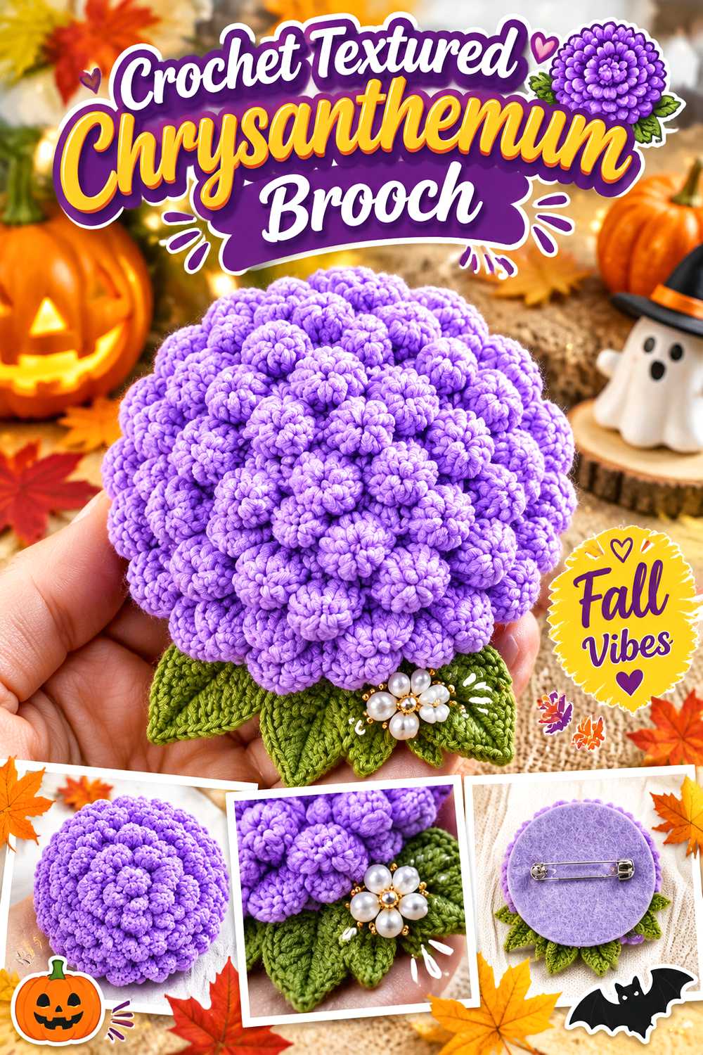 Crochet Textured Chrysanthemum Brooch