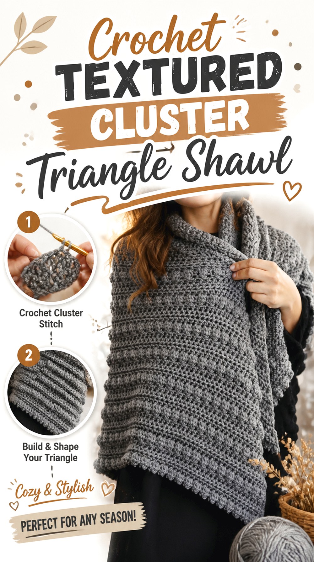 Crochet Textured Cluster Triangle Shawl