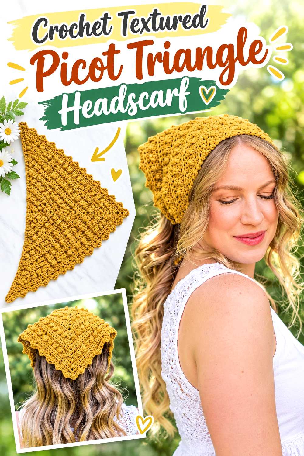 10. Crochet Textured Picot Triangle Headscarf