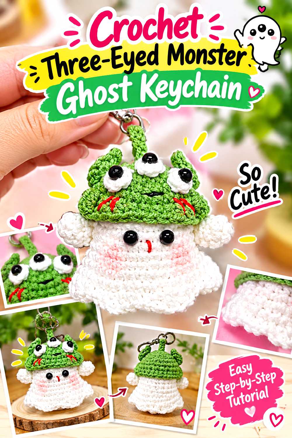 Crochet Three Eyed Monster Ghost Keychain