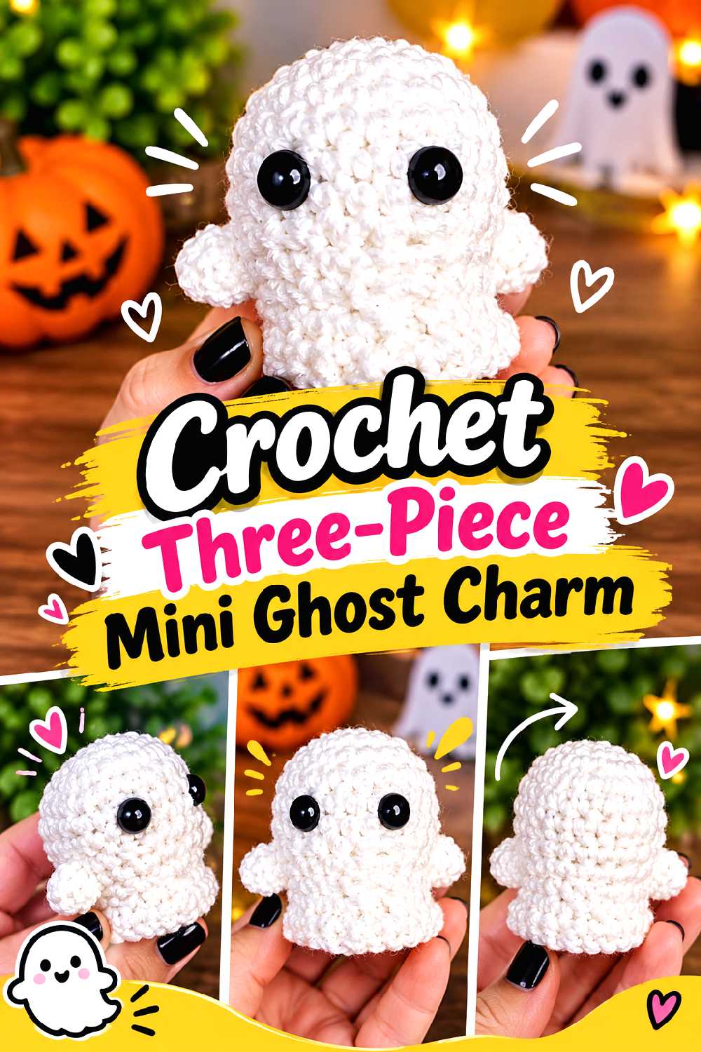 Crochet Three Piece Mini Ghost Charm
