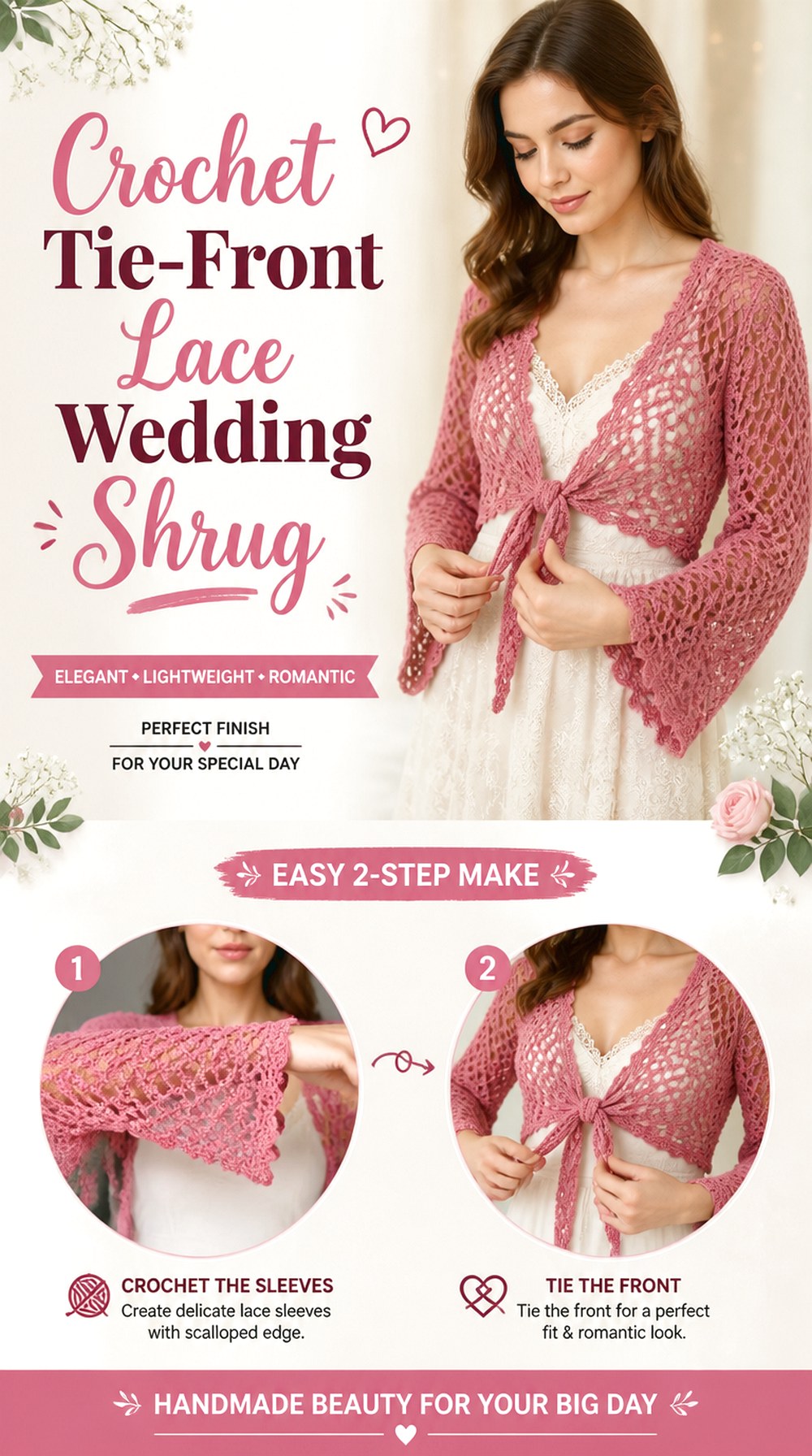 Crochet Tie Front Lace Wedding Shrug