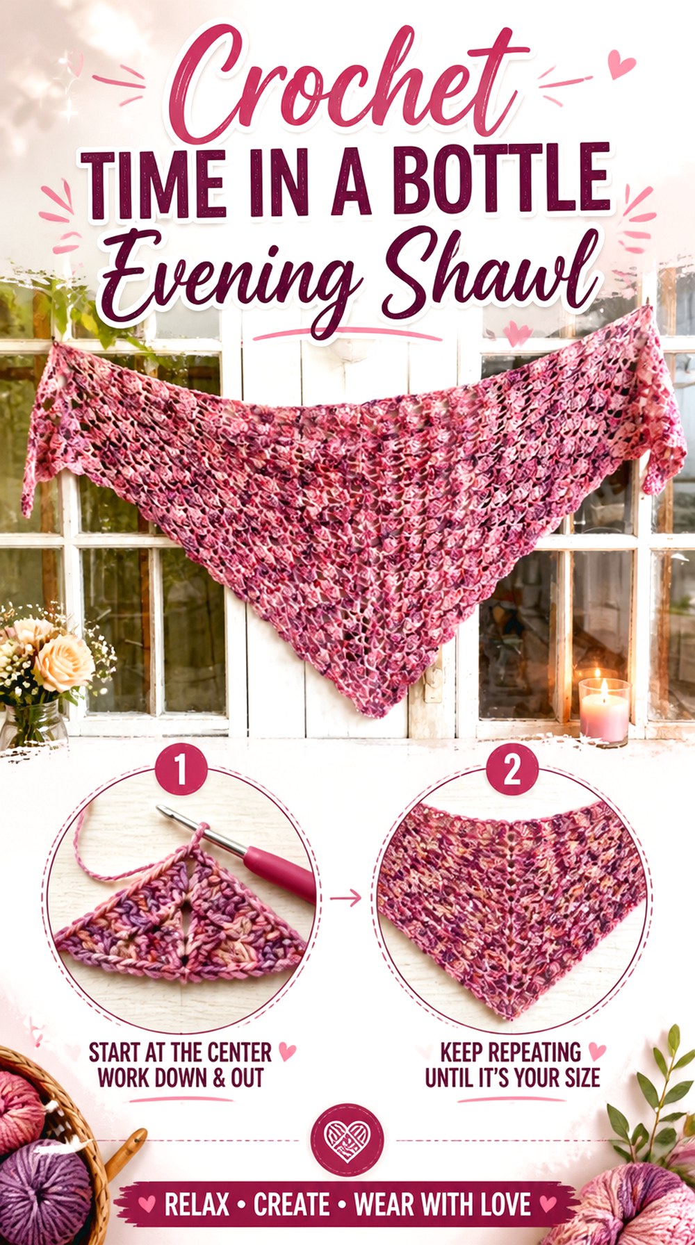 Crochet Time in a Bottle Evening Shawl