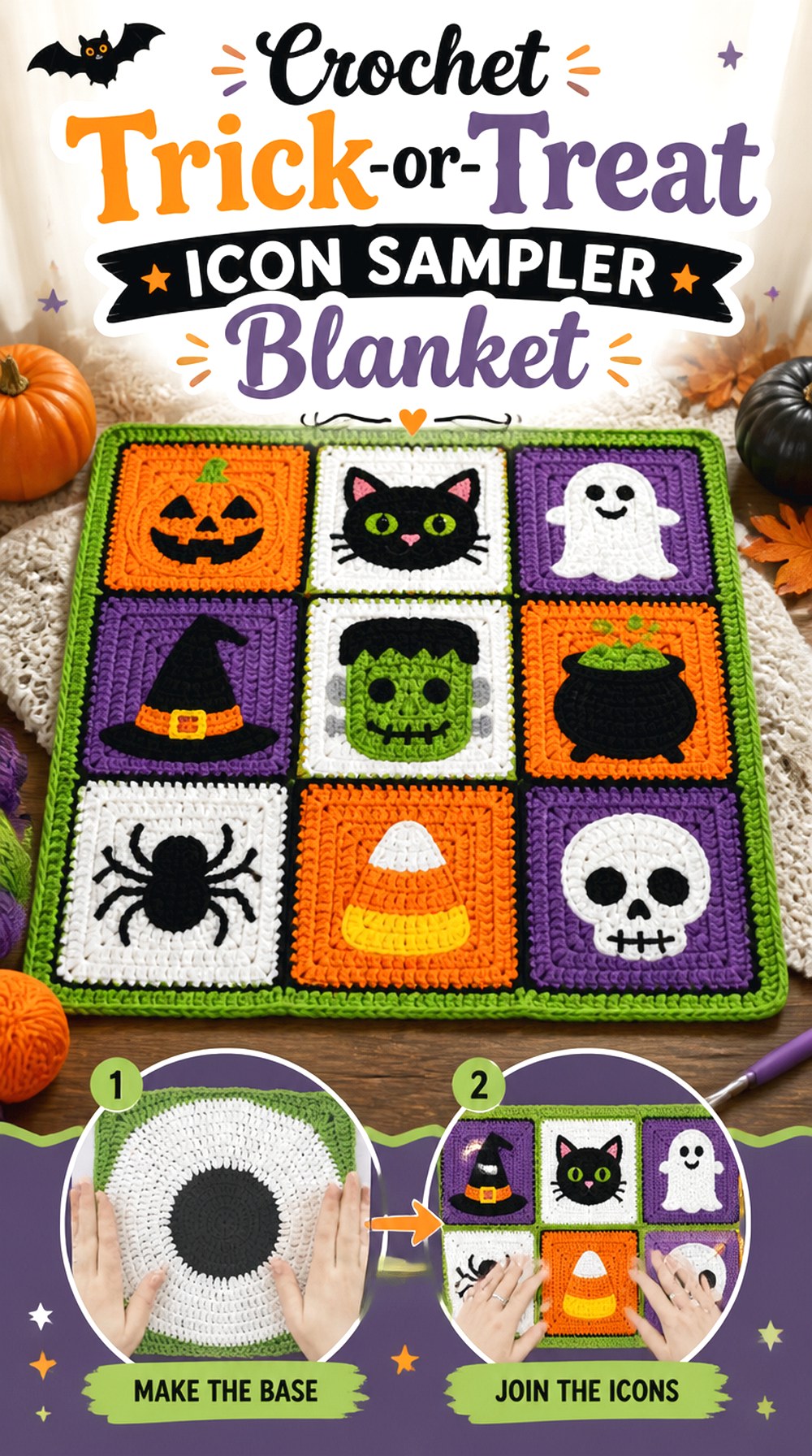 Crochet Trick or Treat Icon Sampler Blanket