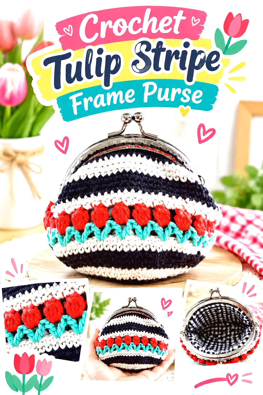 Crochet Tulip Stripe Frame Purse